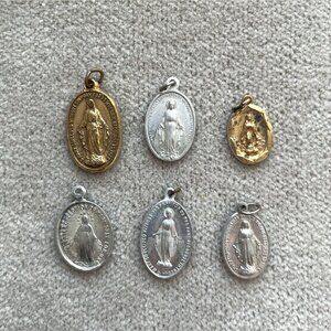 Lot of 6 Our Lady Medals, Catholic, Various Metals and Sizes